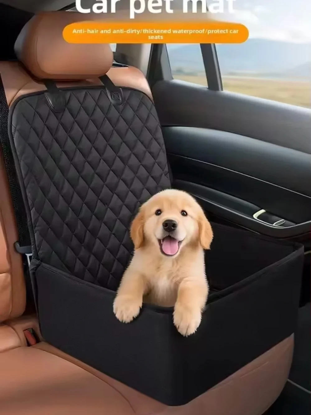 Dog Car Seat Waterproof Resistant for Pet Travel + Belt Black Universal